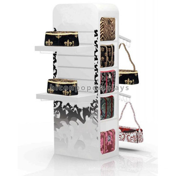 Custom Brand Shop Free Standing 4-Way Advertising Wholesale Hanging Gift Bag Hand Bag Display Stand